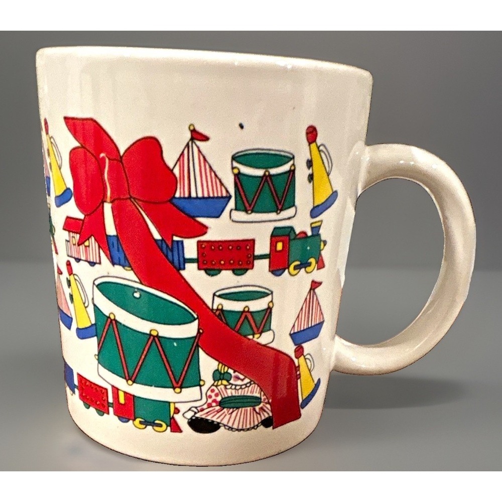 NWOT Vintage WCL Christmas Ceramic Coffee Mug toys train colorful